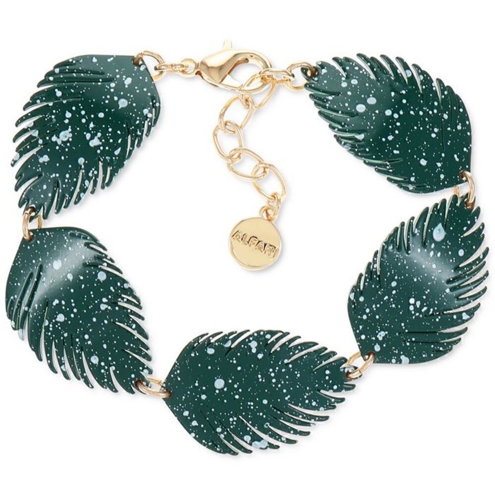 Alfani Gold-Tone Green Colored Palm Leaf Flex Bracelet NWT